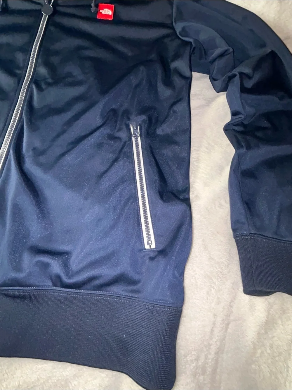 The North Face Men's Navy Zip-Up Track Jacket with Red Logo XL